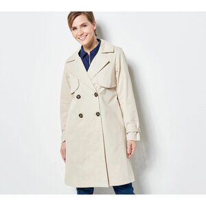 Centigrade Twill Double Breasted Long Trench Coat Stone Small A471952